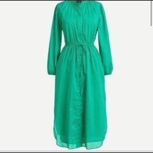 J.Crew Voile tie waist cotton midi dress green size 0 petite new with tags